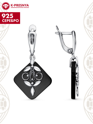Серьги серебро 925 пробы, покрытие - оксидирование, вставка - стекло ювелирное собственной огранки