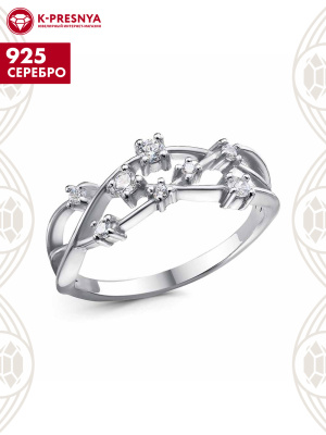 Кольцо серебро 925 пробы, покрытие - родирование, вставка - фианит (недрагоценный камень)