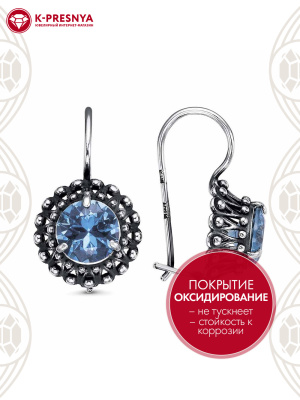 Серьги серебро 925 пробы, покрытие - оксидирование, вставка - искусственная шпинель