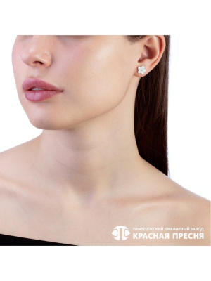 Серьги серебро 925 пробы, покрытие - родирование, вставка - перламутр