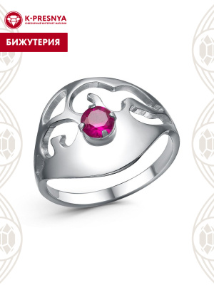 Кольцо бижутерия, покрытие - платинирование, вставка - синтетический корунд
