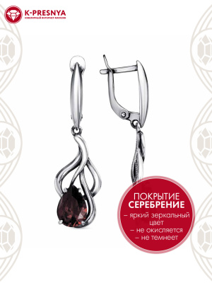 Серьги бижутерия, покрытие - серебрение с оксидированием, вставка - фианит (недрагоценный камень)