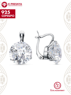 Серьги серебро 925 пробы, покрытие - оксидирование, вставка - фианит собственной огранки (недрагоценный камень)