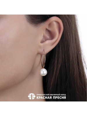 Серьги серебро 925 пробы, покрытие - золочение, вставка - имитация жемчуга