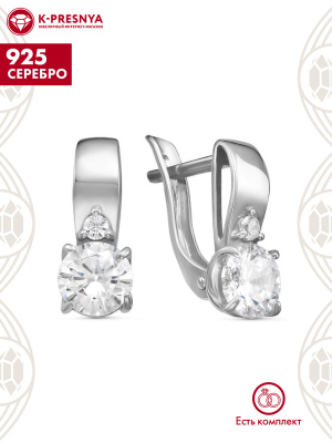 Серьги серебро 925 пробы, покрытие - родирование, вставка - фианит (недрагоценный камень)