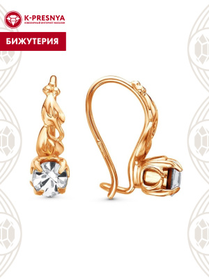 Серьги бижутерия, покрытие - золочение, вставка - стекло ювелирное preciosa