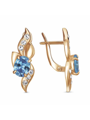 Серьги бижутерия, покрытие - золочение, вставка - стекло ювелирное preciosa, фианит (недрагоценный камень)