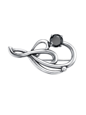 Брошь бижутерия, покрытие - серебрение с оксидированием, вставка - фианит (недрагоценный камень)