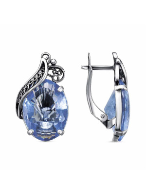 Серьги серебро 925 пробы, покрытие - оксидирование, вставка - стекло ювелирное собственной огранки