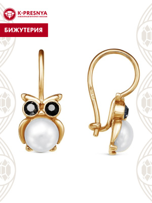Серьги бижутерия, покрытие - золочение, вставка - имитация жемчуга, стекло ювелирное preciosa
