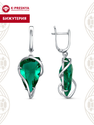 Серьги бижутерия, покрытие - платинирование, вставка - синтетический кварц собственной огранки