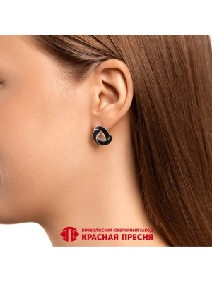 Серьги серебро 925 пробы, покрытие - родирование, отделка - эмаль, без вставок