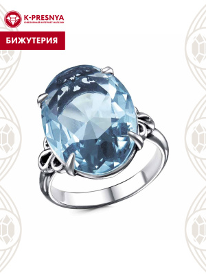 Кольцо бижутерия, покрытие - серебрение с оксидированием, вставка - стекло ювелирное собственной огранки