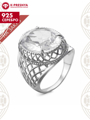 Кольцо серебро 925 пробы, покрытие - родирование, вставка - стекло ювелирное собственной огранки