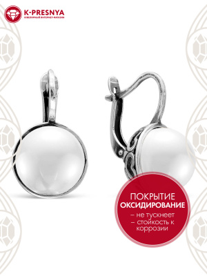 Серьги серебро 925 пробы, покрытие - оксидирование, вставка - имитация жемчуга