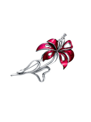 Брошь бижутерия, покрытие - серебрение с оксидированием, отделка - эмаль, вставка - стекло ювелирное preciosa