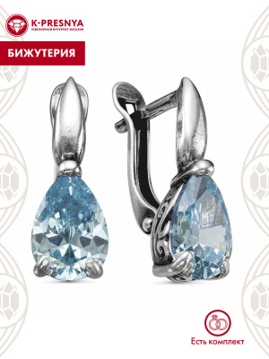 Серьги бижутерия, покрытие - серебрение с оксидированием, вставка - фианит (недрагоценный камень)