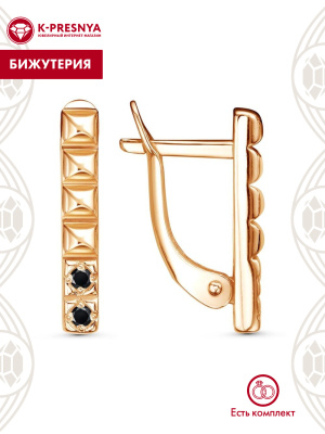 Серьги бижутерия, покрытие - золочение, вставка - фианит (недрагоценный камень)