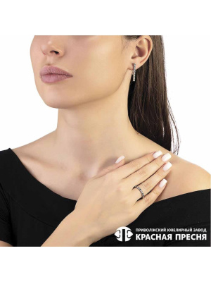 Серьги серебро 925 пробы, покрытие - родирование, вставка - фианит (недрагоценный камень)