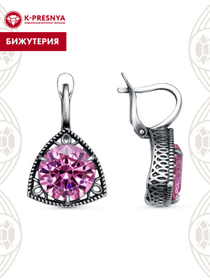 Серьги бижутерия, покрытие - серебрение с оксидированием, вставка - фианит (недрагоценный камень)
