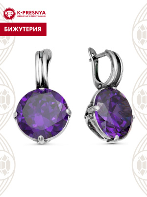 Серьги бижутерия, покрытие - серебрение с оксидированием, вставка - фианит (недрагоценный камень)