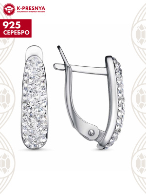 Серьги серебро 925 пробы, покрытие - платинирование, вставка - стекло ювелирное preciosa