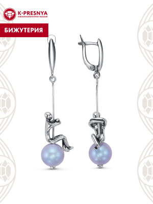 Серьги бижутерия, покрытие - серебрение с оксидированием, вставка - имитация жемчуга
