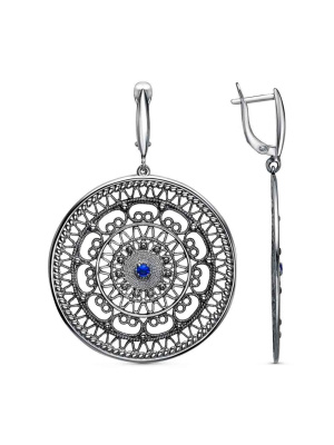 Серьги серебро 925 пробы, покрытие - оксидирование, вставка - искусственная шпинель