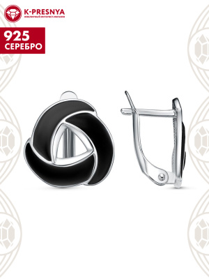 Серьги серебро 925 пробы, покрытие - родирование, отделка - эмаль, без вставок