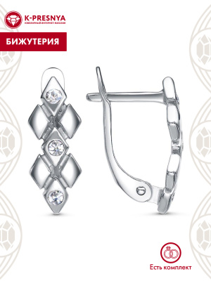 Серьги бижутерия, покрытие - платинирование, вставка - стекло ювелирное preciosa