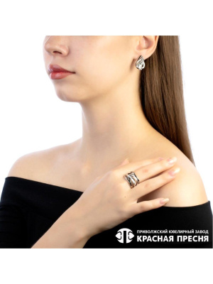 Серьги серебро 925 пробы, покрытие - оксидирование, отделка - алмазная грань, без вставок