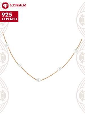 Колье серебро 925 пробы, покрытие - золочение, вставка - имитация жемчуга