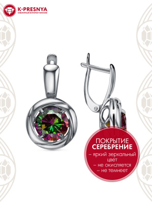 Серьги бижутерия, покрытие - серебрение с оксидированием, вставка - фианит (недрагоценный камень)