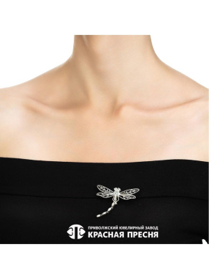 Брошь серебро 925 пробы, без покрытия, отделка - эмаль, вставка - фианит (недрагоценный камень)