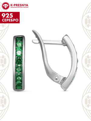 Серьги серебро 925 пробы, покрытие - родирование, вставка - искусственная шпинель