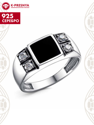 Кольцо серебро 925 пробы, покрытие - оксидирование, отделка - эмаль, вставка - фианит (недрагоценный камень)