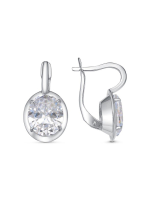 Серьги серебро 925 пробы, покрытие - родирование, вставка - фианит (недрагоценный камень)