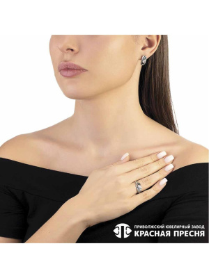 Серьги серебро 925 пробы, покрытие - оксидирование, вставка - фианит (недрагоценный камень)