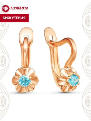 Серьги бижутерия, покрытие - золочение, вставка - фианит (недрагоценный камень)