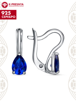 Серьги серебро 925 пробы, покрытие - платинирование, вставка - искусственная шпинель