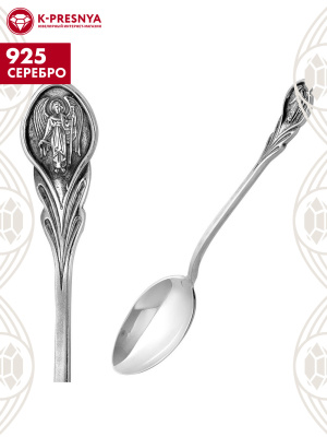 Ложка чайная "ангел-хранитель" серебро 925 пробы, покрытие - оксидирование, без вставок