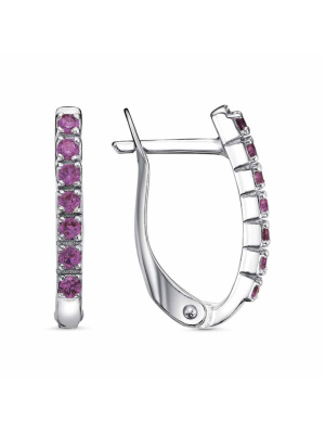 Серьги серебро 925 пробы, покрытие - родирование, вставка - синтетический корунд