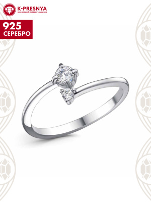 Кольцо серебро 925 пробы, покрытие - родирование, вставка - фианит (недрагоценный камень)