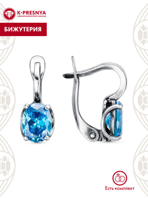 Серьги бижутерия, покрытие - серебрение с оксидированием, вставка - фианит (недрагоценный камень)