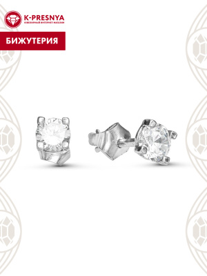 Серьги бижутерия, покрытие - серебрение с оксидированием, вставка - фианит (недрагоценный камень)