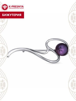 Брошь бижутерия, покрытие - платинирование, вставка - культивированный жемчуг