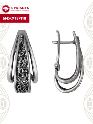 Серьги бижутерия, покрытие - серебрение с оксидированием, без вставок