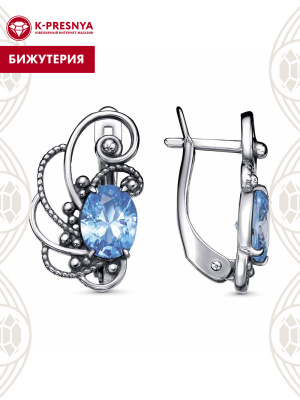 Серьги бижутерия, покрытие - серебрение с оксидированием, вставка - фианит (недрагоценный камень)