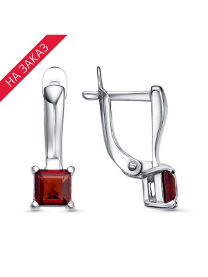 Серьги серебро 925 пробы, покрытие - родирование, вставка - гранат (полудрагоценный камень)