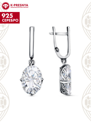 Серьги серебро 925 пробы, покрытие - оксидирование, вставка - фианит (недрагоценный камень)
